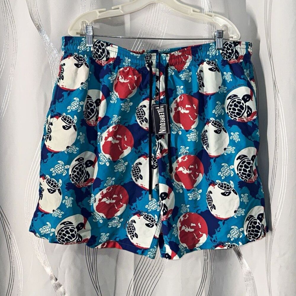 Vilebrequin men’s size 4XL Blue Red Turtle Print Swim Shorts Drawstring Elastic